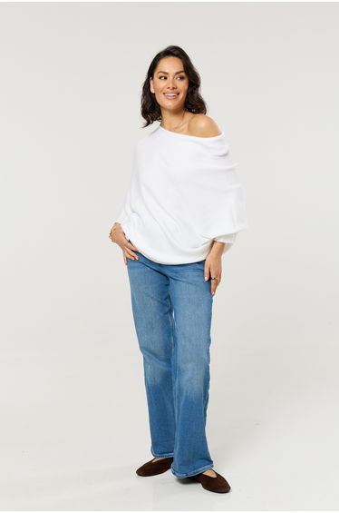 White Off Shoulder Batwing Knit Jumper