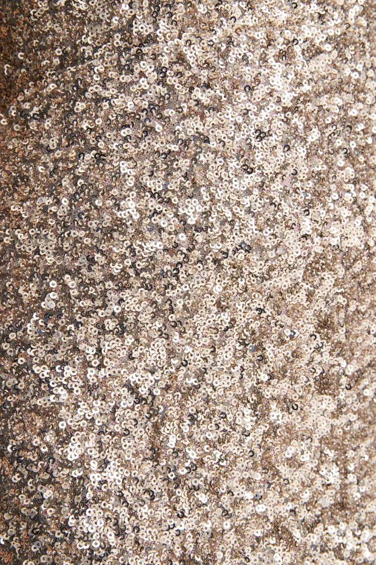 فستان ماكسي بياقة هالتر مزين بالترتر - ذهبي - 5