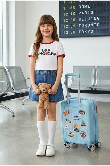 Ecru Girl's 100% Cotton Slogan Printed Piping Detailed Short Sleeve Knitted T-Shirt