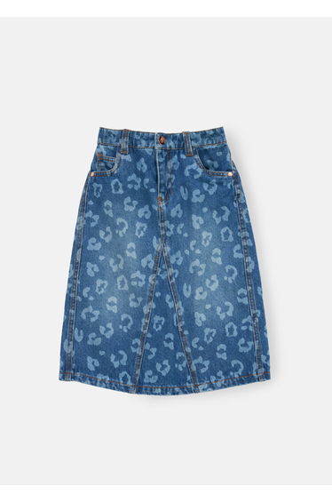 Kendal Leopard Denim Midi Skirt