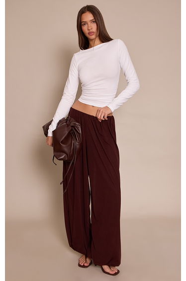 Chocolate Lightweight Chiffon Balloon Trousers