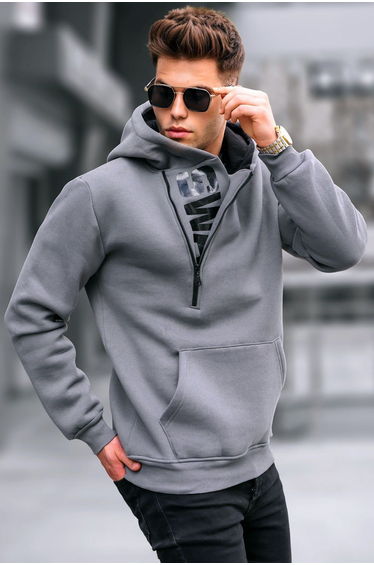 Smoked Zipper Detailed Hooded Sweatshirt