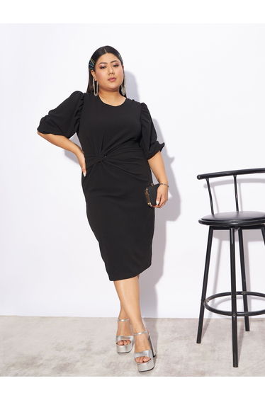 Plus Front Twisted Knot Bodycon Midi Dress