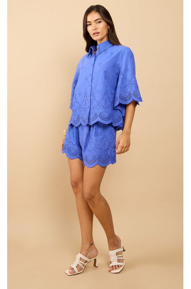 Avira Blue Embroidered Shorts