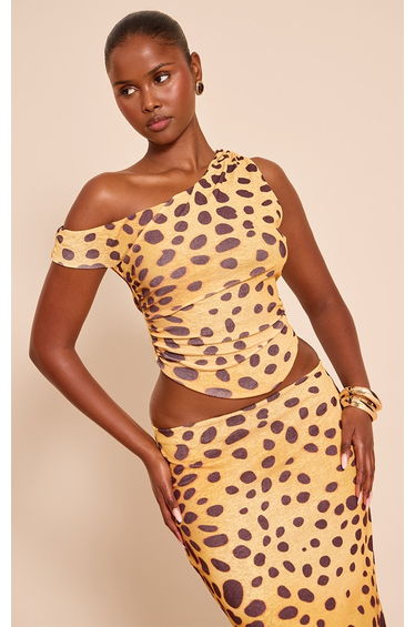 Yellow Leopard Print Onion Skin Sleeveless Asymmetric Hem Top
