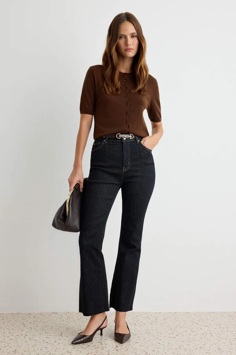 Black Extra Flexible High Waist Ankle Length Crop Flare Jeans