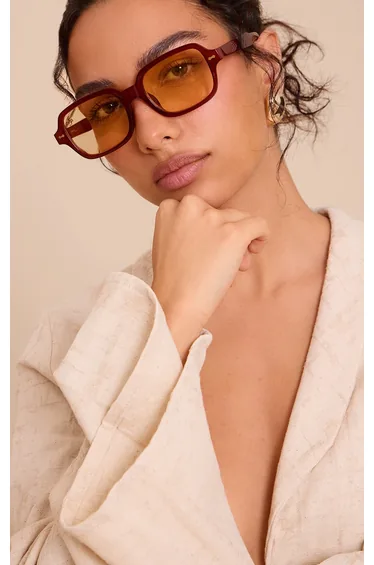 Jeepers Peepers Burgundy Light Lens Squared Sunglasses