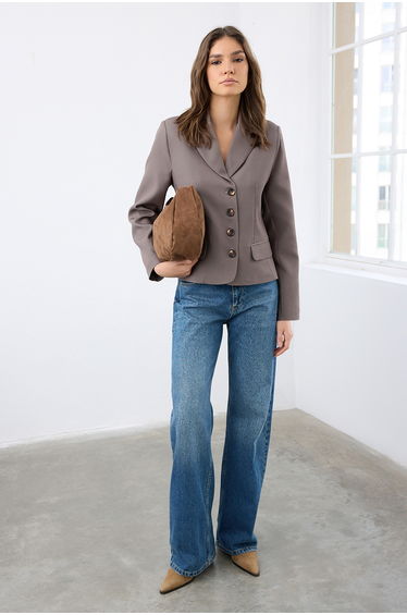 Brown Plaid Blazer Jacket