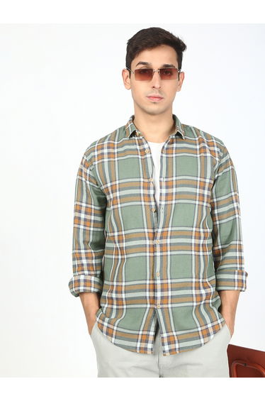 Men Green Checked Casual Shirt