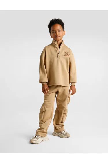 Dolce & Gabbana Boys DG 3D Patch Half Zip Sweatshirt in Beige