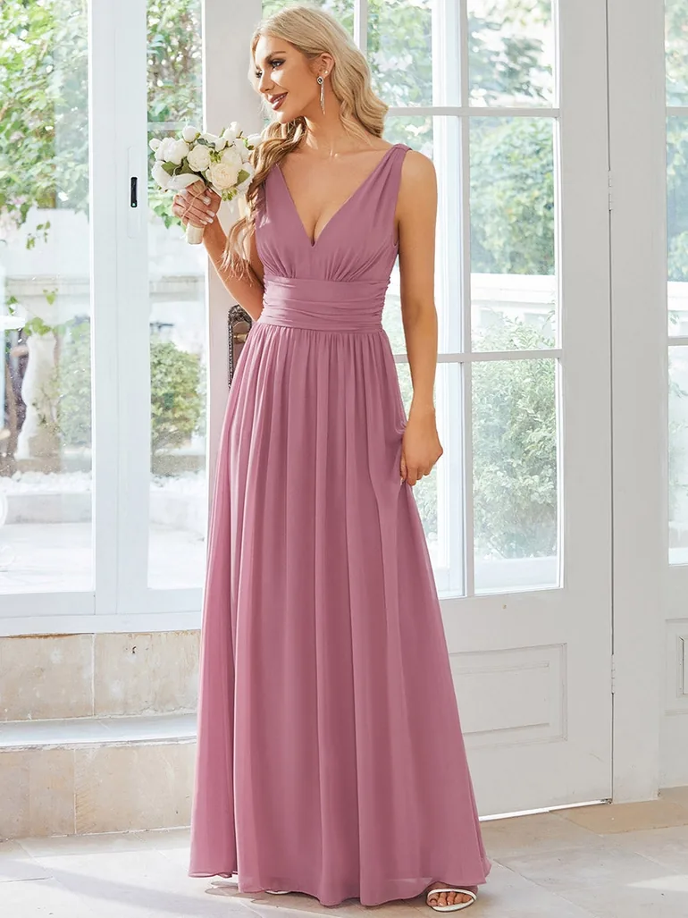 ever HUSH|Chiffon Empire Waist Sleeveless Pleated Bridesmaid Dress