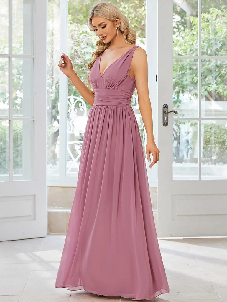ever HUSH|Chiffon Empire Waist Sleeveless Pleated Bridesmaid Dress - 4