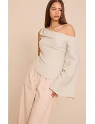 Sage Green Textured Woven Asymmetric Trim Detail Top - 5