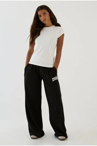 DSGN Studio Collegiate Low Rise Loopback Wide Leg Jogger - black