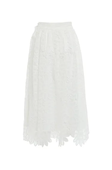 White Midi Skirt with Floral Lace Pattern