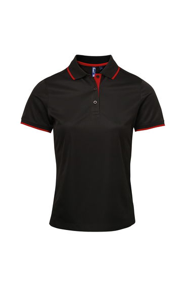 Premier Womens/Ladies Contrast Coolchecker Polo Shirt - Black/Red