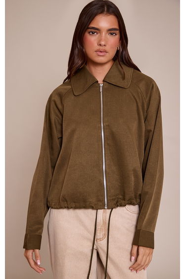 Khaki Utility Style Draw Cord Bomber Jacket