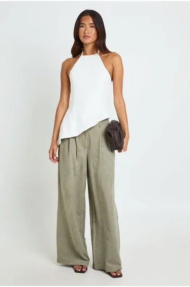 Halter Asymmetric Tailored Top - white