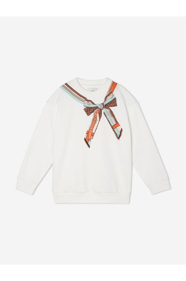 Fendi Girls Trompe l'oeil Bow Print Sweatshirt in White