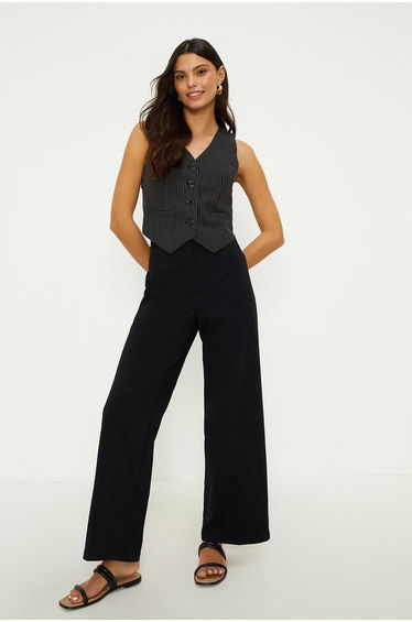 Cotton Sateen High Waist Wide Leg Trouser