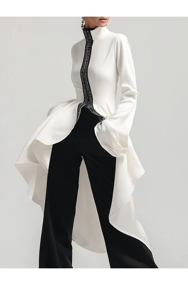 قميص ووزي أبيض بأكمام طويلة