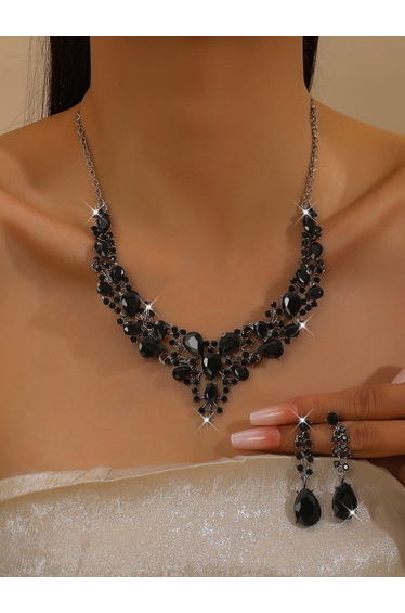 2-Piece Embellished Rhinestone Necklace and Earrings Jewelry Set