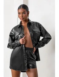 For Keeps | Black Faux Leather Oversized Utility Shirt