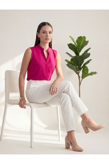 Pink Solid Sleeveless Top