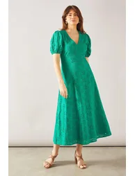 Broderie Lace Trim Midaxi Dress