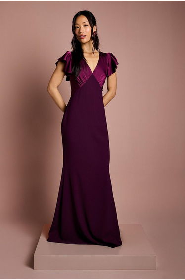 Coast Honoured V Neck Angel Short Sleeve Satin Maxi Dress