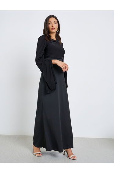 Women A-Line Maxi Dress with Slit Sleeves