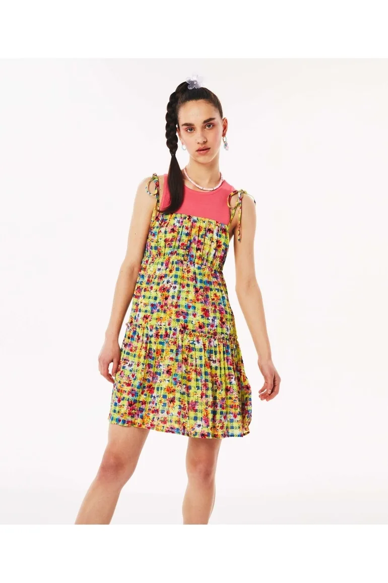 Twist A-Line Mini Skater Dress with Floral Prints - 1