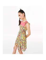 Twist A-Line Mini Skater Dress with Floral Prints - 3