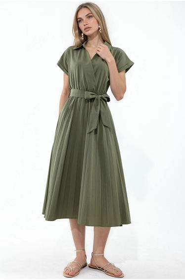 BUSEM Belted Wrap Midi Dress