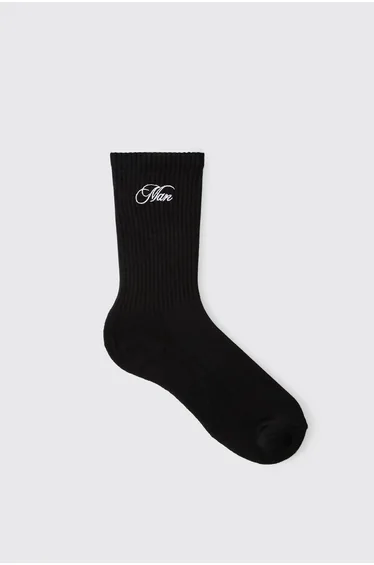 جوارب بتطريز بطبعة شعار عدد 3 - أسود