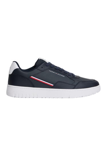 Tommy Hilfiger Mens Basket Stripe Leather Lace Up Trainers - Desert Sky