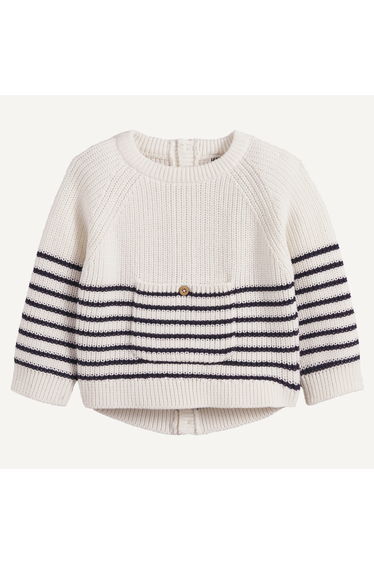 Chunky Cotton Knit Jumper/Sweater with Buttoned Back and Crew Neck