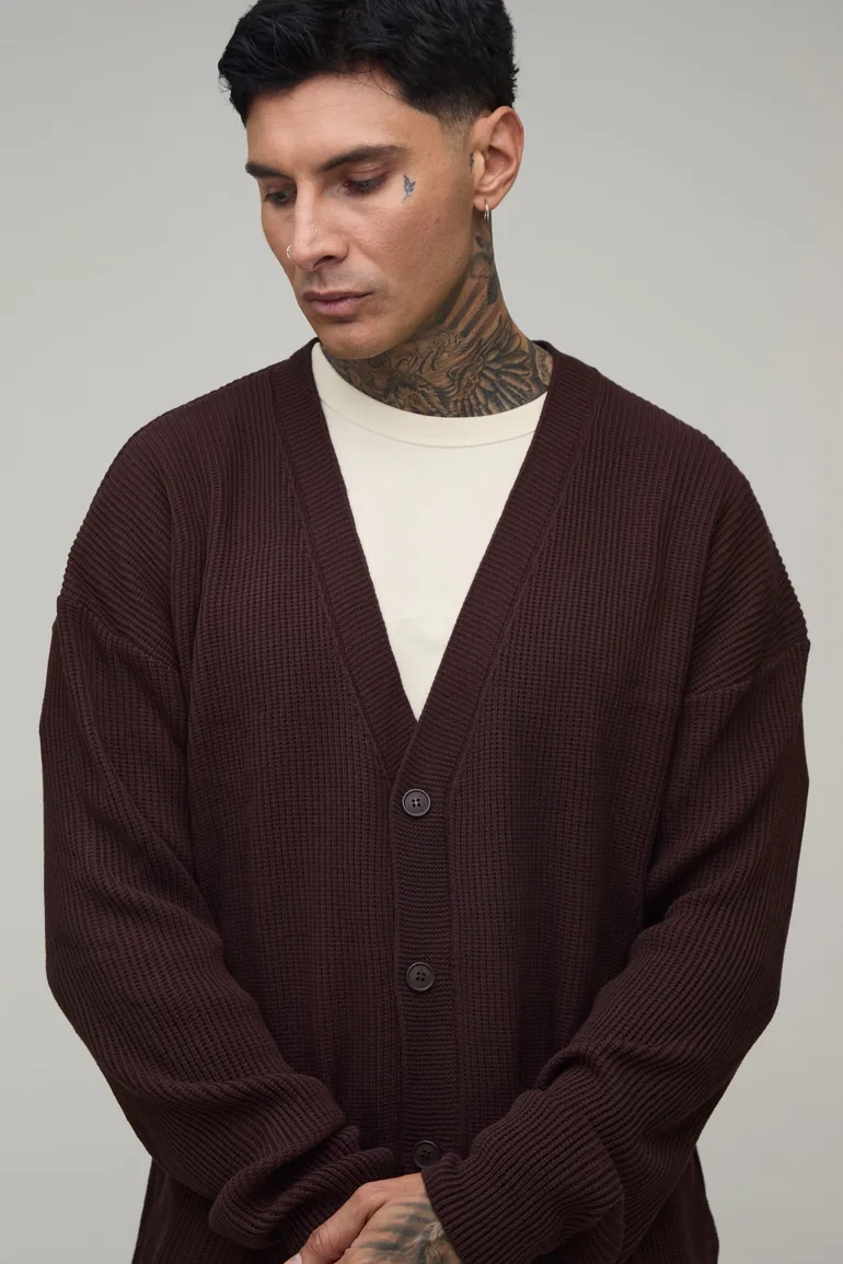 Tall Relaxed Rib Knitted Cardigan - brown - 2