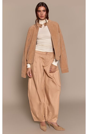 Stone Elasticated Waist Parachute Trousers
