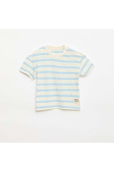 Striped cotton and linen jersey T-shirt WHITE