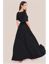 Goddiva Wrap Front Maxi With Flutter Sleeves - Black - 1