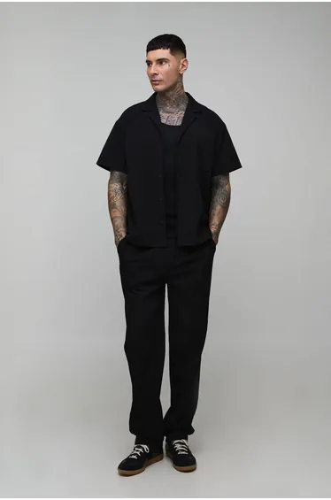 Tall Technical Stretch Boxy Shirt & Trouser - black