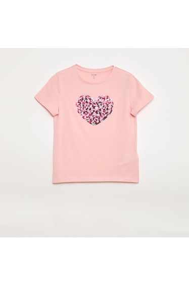 Short-Sleeved T-Shirt with Sequin Design PINK