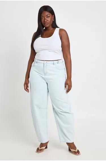 Plus High Waist Loose Fit Barrel Jean - bleached blue