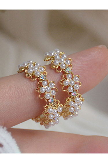 Floral Faux Pearl Hoop Earrings