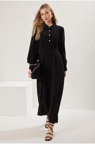 Black Waist-Sit Woven Dress