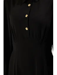 Black Waist-Sit Woven Dress - 3