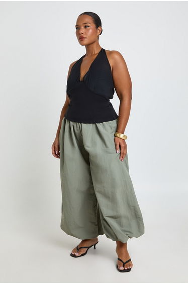 Plus Mesh Halterneck Bengaline Top - black