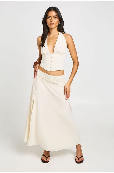 Pleated Waistband Midaxi Skirt - ivory