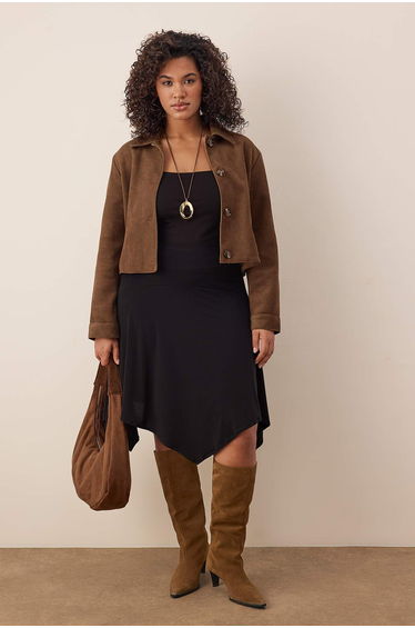 Black Elastic Waist Asymmetrical Knitted Plus Size Skirt